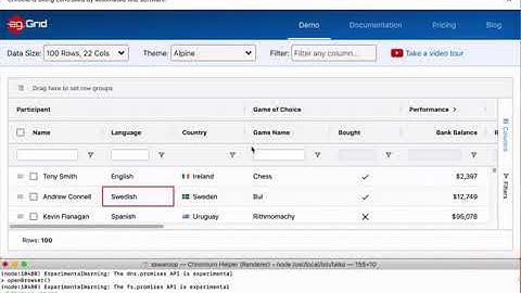 Test Combobox on ag-grid with Taiko