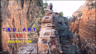 Angels Landing-Zion N P 8K-5.6K UHD  Beautiful and the Scariest hike with Tense and Beautiful Music.