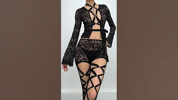 Lace up see through lace hollow out leggings pant set🖤 #halibuy #halibuyfashion #dress