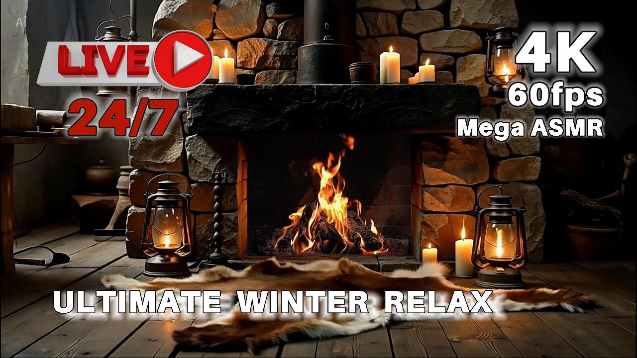 04 Medieval Castle Fireplace with REAL Flame • 4K60f Blizzard Ambience for Sleep & Focus