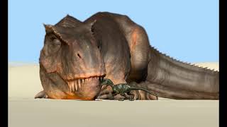 Sneaky Raptor try to steal some left over on Trexs teeth.