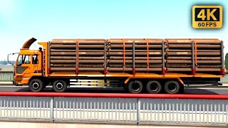 Powerfull 16 Wheel Fuso truck Loaded with Heavy wooden logs | Euro Truck Simulator 2 | 4K 60fps