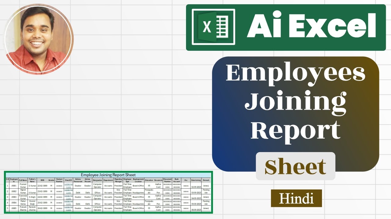 Employee  Joining Excel Register Sheet Format Template AI Se Kaise Banaye