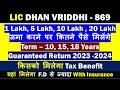 धन वृद्धि | LIC Dhan Vriddhi | LIC Guaranteed Return Policy | LIC Short Term High Return Policy
