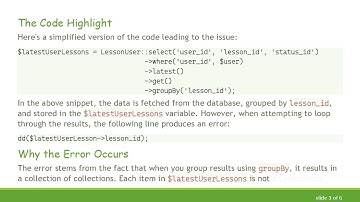 Solving the Property [lesson_id] does not exist on this collection instance Error in Laravel