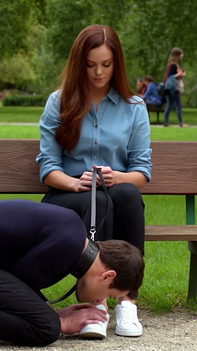 Public Sneaker Worship | Femdom Slave Obedience. He kisses her sneakers on his knees in public.