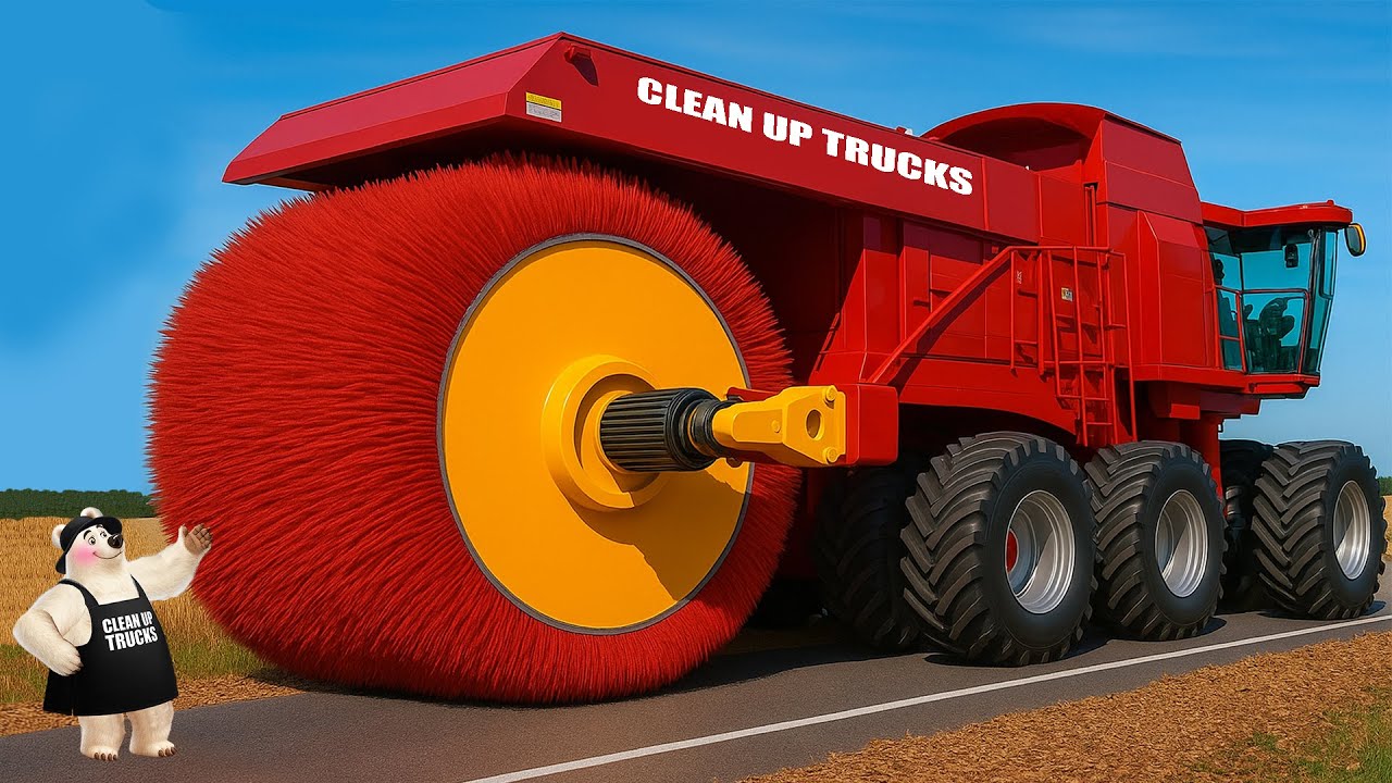 Giant Street Sweeper - The bear are cleaning the road | Clean Up Trucks | Vehicles