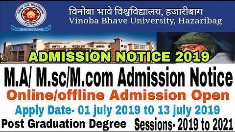 Vinoba Bhave University PG M.sc/M.com/M.A Online Admission sessions 2019-2021 | vbu Online Admission