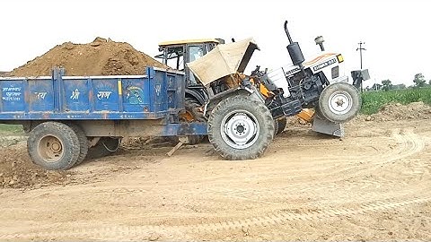 New jcb 3DX plus eco working loader machine and Eicher tractor 551 trolley mitti loading video