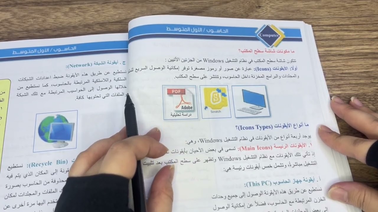 حاسوب الاول متوسط/شرح صفحة 40 , 41 , 42 من الكتاب / موضوع سطح المكتب / الدرس الثالث من الفضل الثاني
