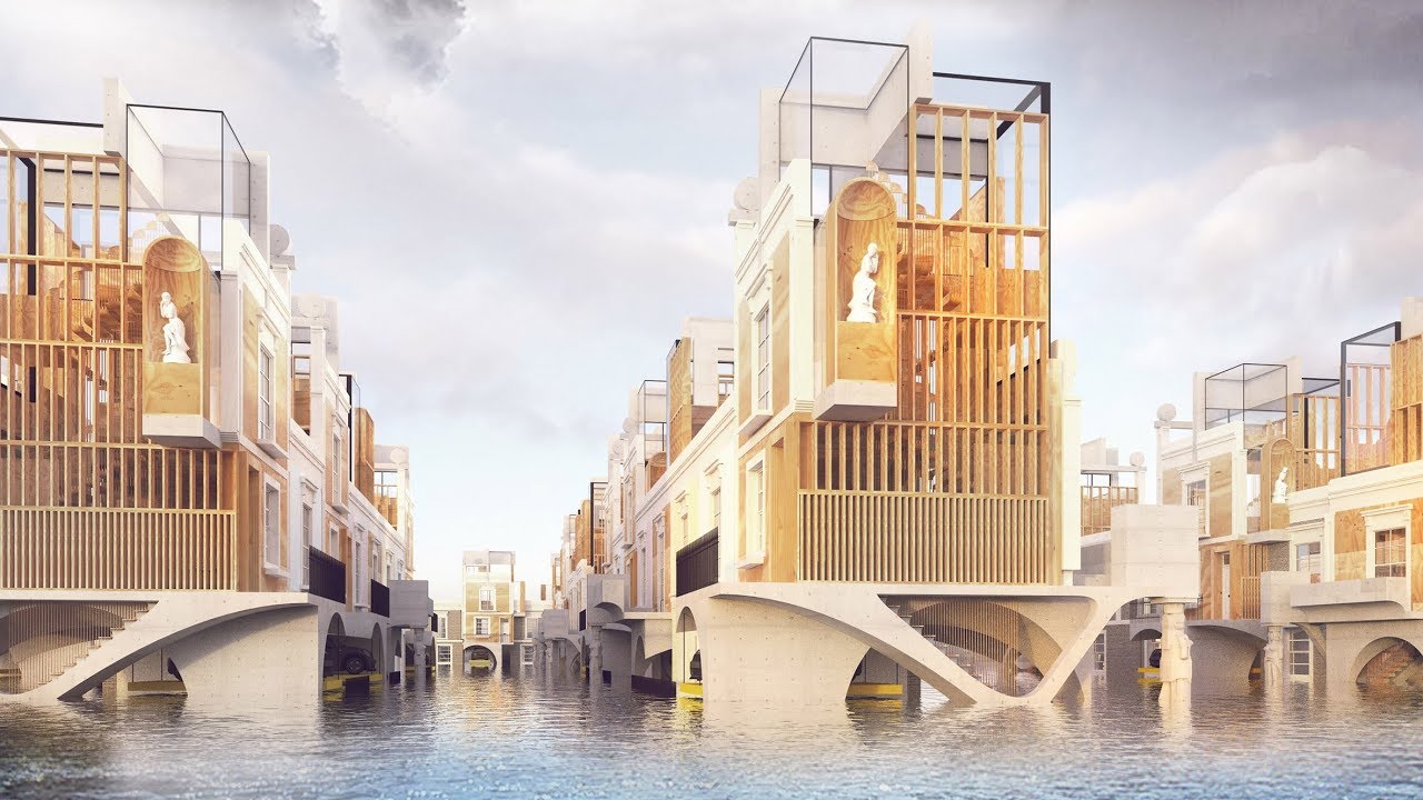 Vision for flood-proof Georgian townhouses wins Dezeen and MINI Living competition