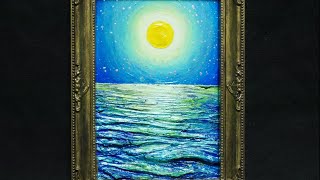 油絵】美しすぎる月の海。偏光顔料で輝く幻想的な夜空#油絵 #手書き