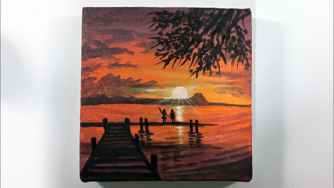 How To Draw A Evening Moment With Acroleic Paint | Easy And Simple ...