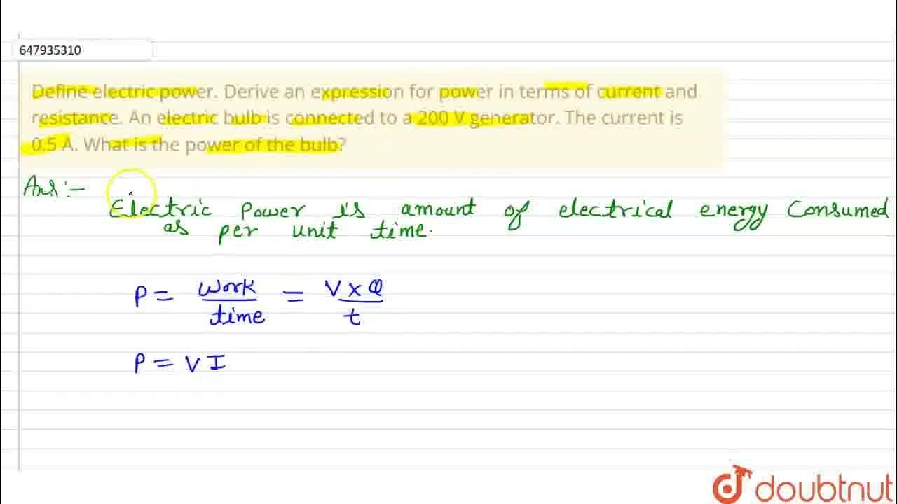 define-electric-power-derive-an-expression-for-power-in-terms-of