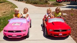 Power Wheels Sidewalk Race - Ford Mustang vs Disney Mustang