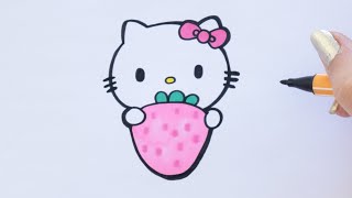 HOW TO DRAW HELLO KITTY  with STRAWBERRY