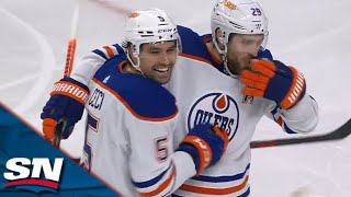 Oilers' Leon Draisaitl Bats Connor McDavid's Rebound Off Midair That Bounces In For Goal