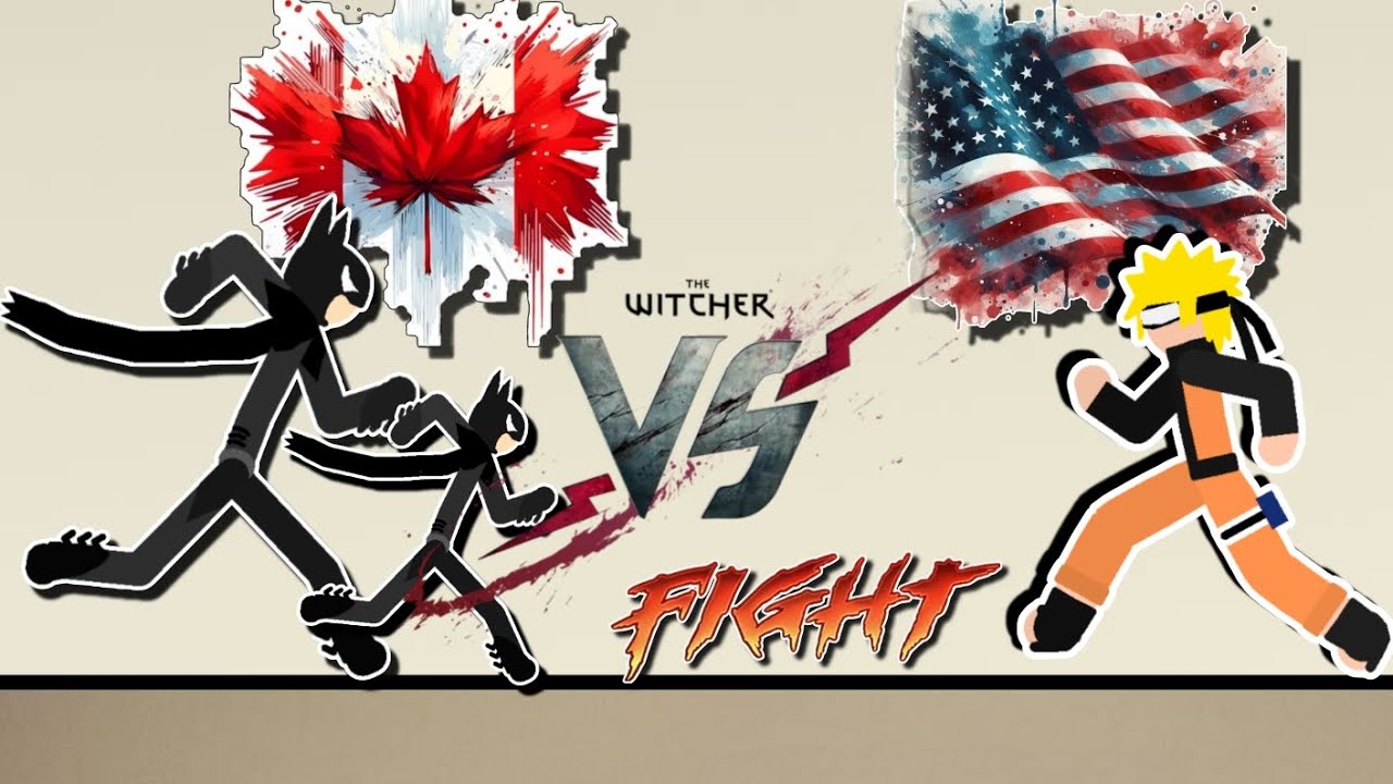 United States anime Naroto Vs Canada anime Badman Fighting. 2D Animation Video.
