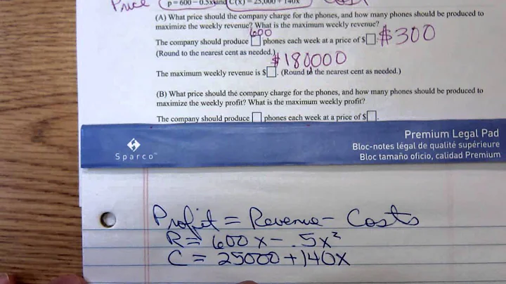 Math 1325 Optimization Example Revenue and Profit