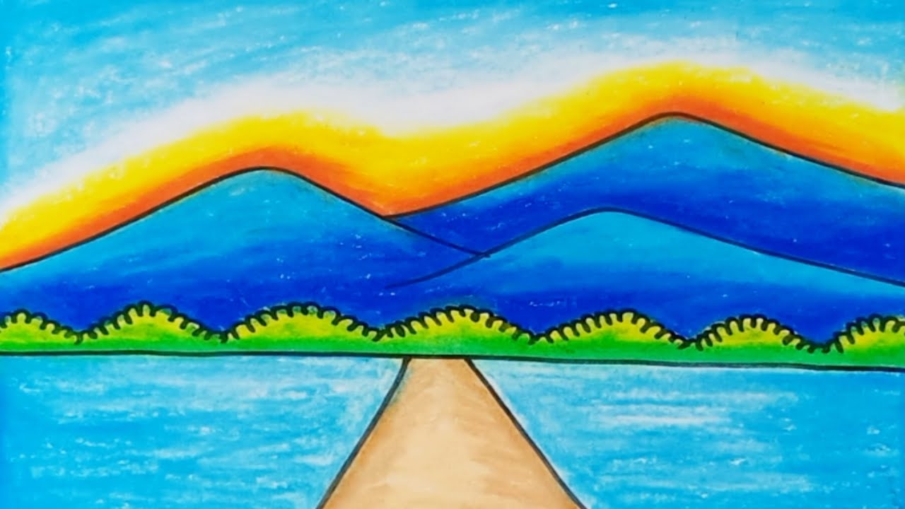 How to draw scenery easy with oil pastels |Drawing easy scenery for beginners