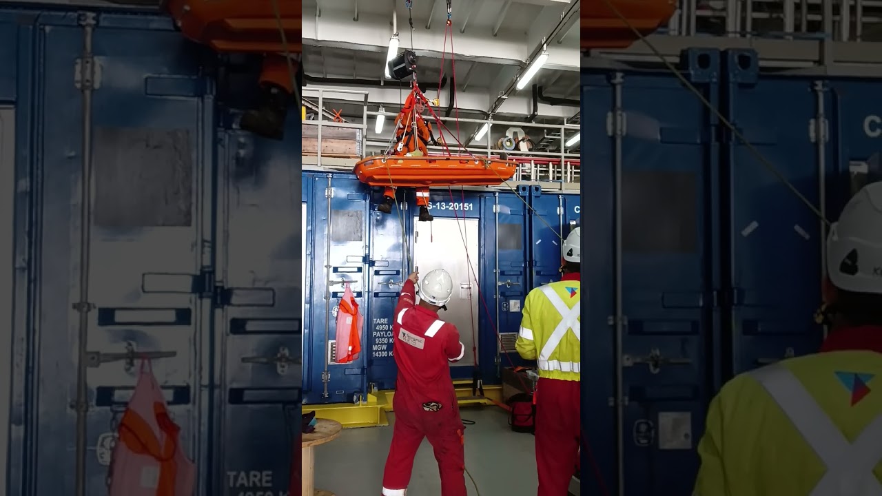 Rescue at height training in our vessel with remote control motor for the rope.