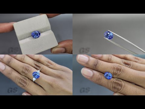 Синий сапфир Intense blue в огранке овал 3,84 карат, Шри-Ланка Видео  № 1