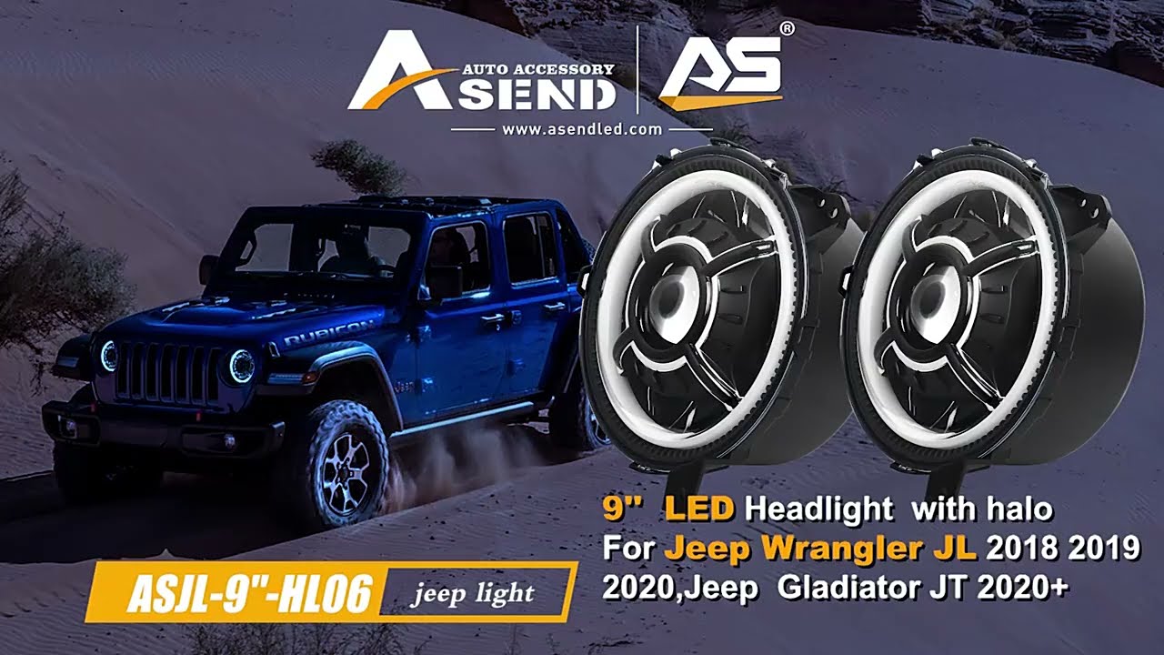 9 inch LED Headlight with White Halo DRL for Jeep Wrangler JL Rubicon 2018-2024