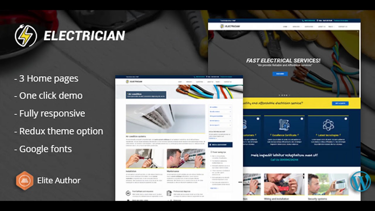 Electrician Repairing Wordpress Theme Themeforest Website Templates And Themes Youtube Free Electrician Website Template