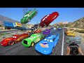 Street Race Crazy Cars   McQueen VS Boost Snot Rod Wingo Ferrari The King Finn McMissile & Friends
