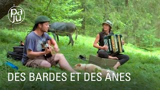 Musiciens Nomades Ils Voyagent Avec Leurs Ânes Dans Les Alpes Italiennes