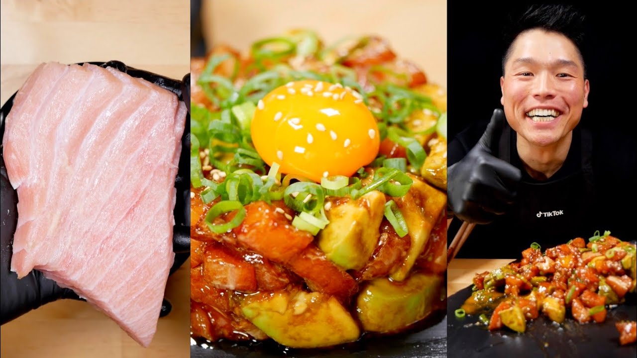 ASMR Fatty Tuna Avocado Yukke MUKBANG COOKING YouTube