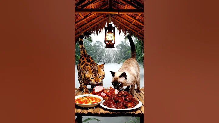 Watch the video about A Bengal Cat and A Siamese Cat is Eating a bowl of spicy Tteokbokki - rice cakes (ASMR)