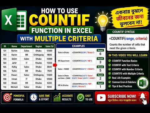 COUNTIF Function in Excel with Multiple Criteria | COUNTIFS | Bangla Tutorial