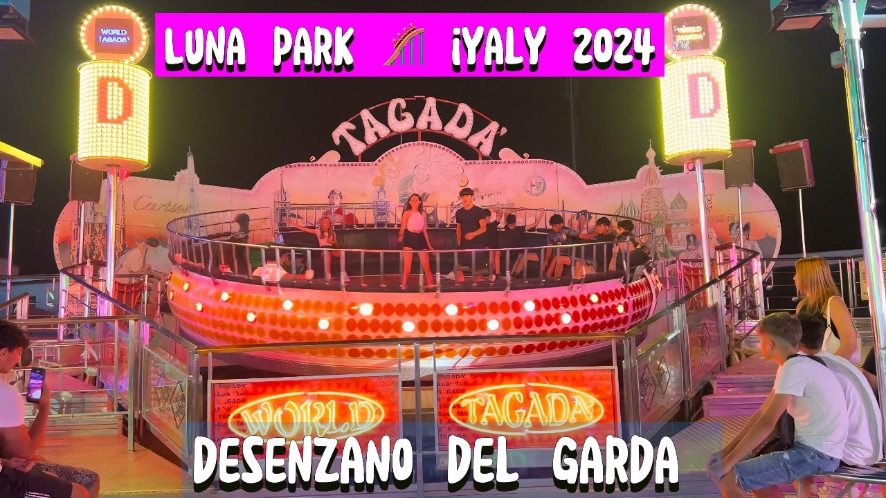 Luna park 🎡 italy 2024 , Desenzano del Garda , Italy Walking tour , Night walk. - 4k 60fps