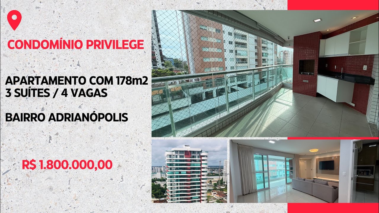 Residencial Privilege Club, no Bairro de Adrianopolis em Manaus, 178m2, 3 suítes, 4 vagas