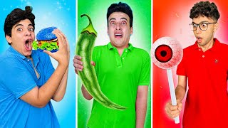 تحدي اكل يوم كامل بنفس لون ملابسنا !! ❤️💚💙 | مع مروان جليتش 😭💔