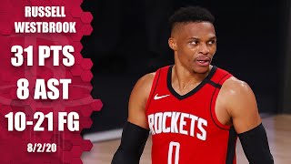 In his second seeding game inside the nba bubble, houston rockets
guard russell westbrook records 31 points and eight assists against
milwaukee bucks.#nb...