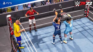 WWE 2K22 Haaland, Mbappe vs Ronaldo Brazil, Ibrahimović, Totti, | Handicap match 4K