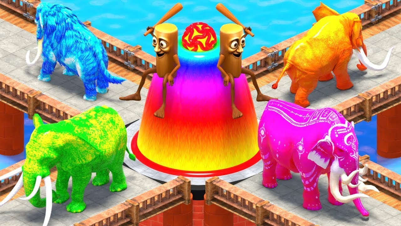 Paint Animals Mammoths and Elephants Size Comparison Fountain Crossing Animal Game Transformation