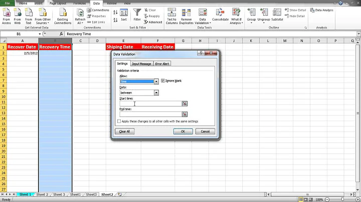 How to apply date controls in data validation in Excel