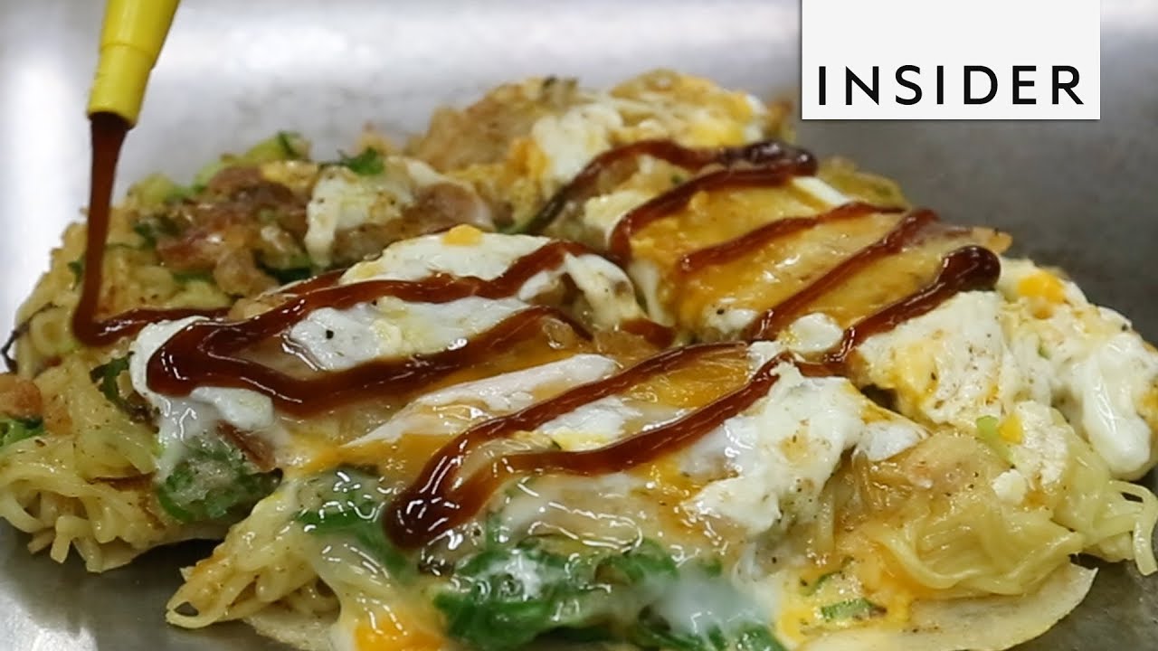 Japanese Pancake Stuffed With Egg And Noodles YouTube