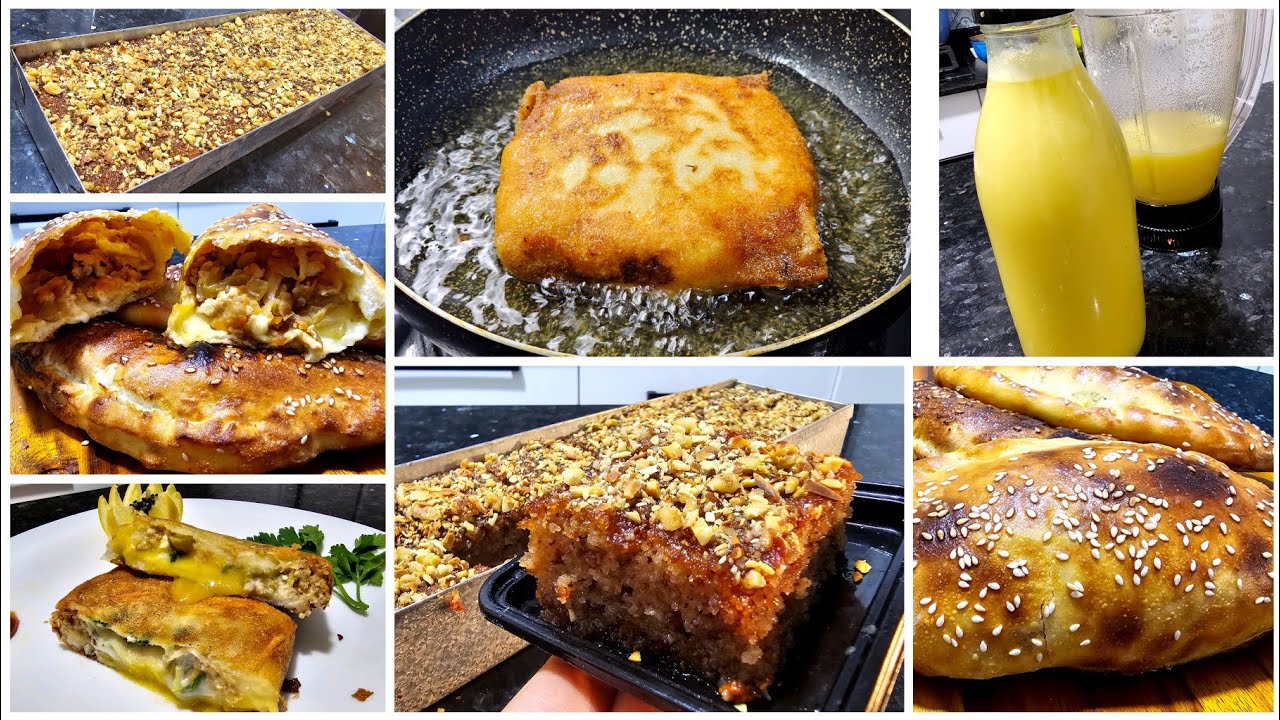 طاولة رمضان 😋 مملحات متنوعة 👌 خبز الباي في السنيوة 30/10 سم / اسهل عصير