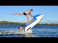 Трюки на самодельном гидроцикле с ПЛМ "Пеликан". Tricks on a makeshift jet ski with outboard engine.