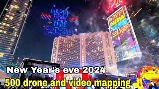 HAPPY NEW YEAR 2024 from JAKARTA | New year's Eve at Bundaran HI.JAKARNAVAL,500 Drone,video mapping