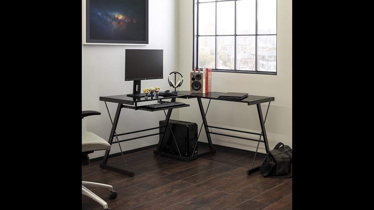 Walker Edison Furniture Company Modern Corner L Shaped Glass Computer
