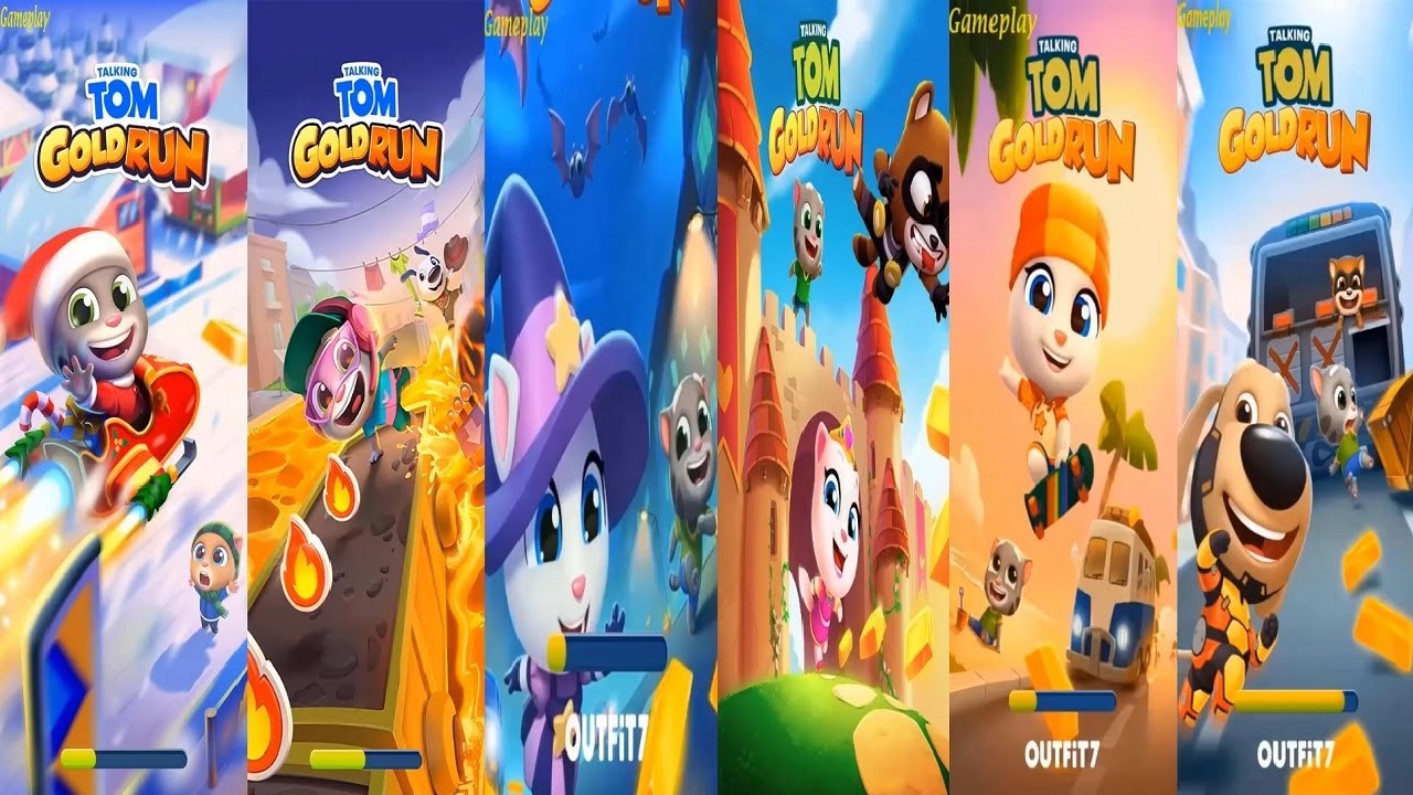 Talking Tom Gold Run SMART PENGUIN TOM VS Explorer Hank Witch Angela Skater IRON BEN princess angela