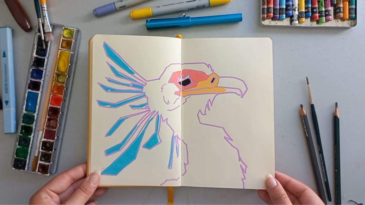 Sketchbook flip through - Yellow sketchbook (no talking) - YouTube