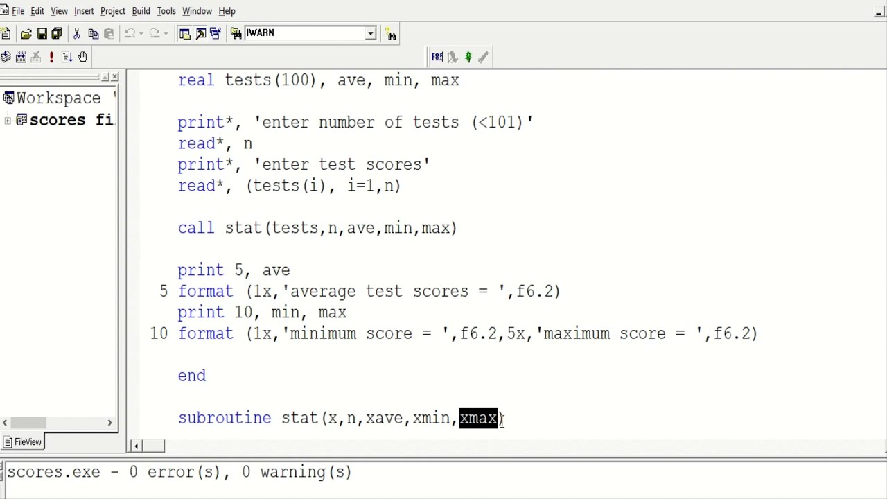 A Fortran Program to the Average of Students Test Scores and Print their Min. Max. - YouTube