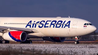 BEAUTIFUL Winter Plane Spotting at Belgrade Airport - Close-Up Action | A330, E190-E2, B737... |