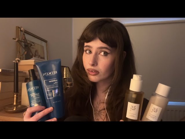 ASMR skin care and hair care haul with whisper rambles